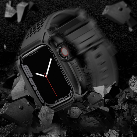 Kingxbar CYF148 2in1 Rugged Case für Apple Watch SE, 6, 5, 4 (44 mm) Edelstahl mit Armband Schwarz