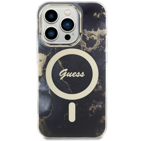 Guess GUHMP14LHTMRSK iPhone 14 Pro 6.1" schwarz/schwarz Hardcase Golden Marble MagSafe