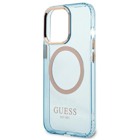 Original Case IPHONE 13 PRO MAX Guess Hard Case Gold Outline Translucent MagSafe (GUHMP13XHTCMB) blue