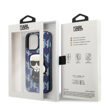 Original Case IPHONE 13 PRO MAX Karl Lagerfeld Hardcase Monogram Ikonik Patch blue