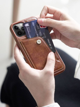 Nillkin Aoge Leather Case elastyczne pancerne etui z prawdziwej skóry z kieszonką iPhone 12 mini brązowy