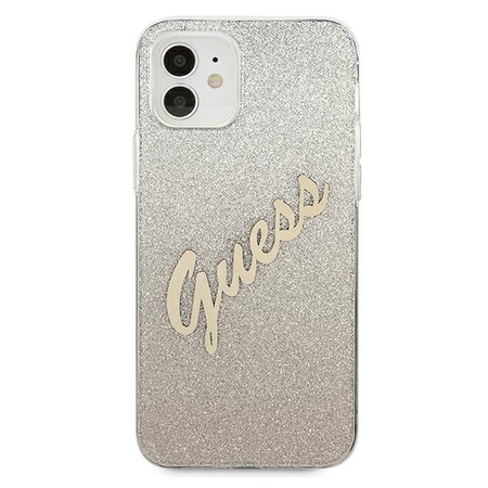 Guess Glitter Gradient Script - Etui iPhone 12 mini (złoty)