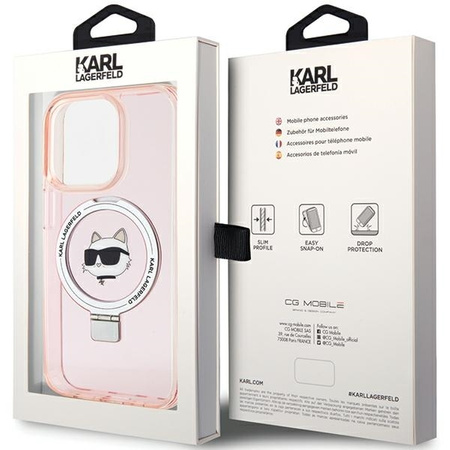 Karl Lagerfeld KLHMP15LHMRSCHP iPhone 15 Pro 6.1&quot; pink/pink hardcase Ring Stand Choupette Head MagSafe