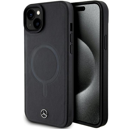 Mercedes Smooth Leather MagSafe Hülle für iPhone 15 Plus – Schwarz