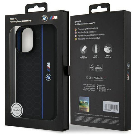 Original Case IPHONE 16 BMW Hardcase Silicone Hexagon Blue Line MagSafe (BMHMP16S23SHEB) black