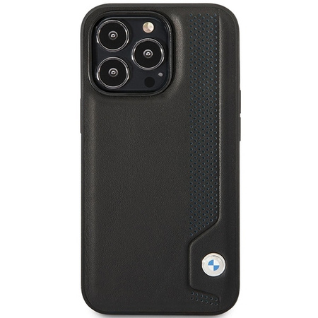 Original Handyhülle IPHONE 14 PRO BMW Hardcase Leather Blue Dots (BMHCP14L22RBDK) schwarz