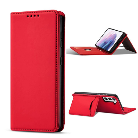 Magnet Kartenetui für Samsung Galaxy S22+ (S22 Plus) Etui Geldbörse Kartenhalter Rot