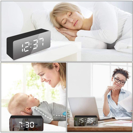 Mirror Digital Clock Electronic Led / Alarm Clock / Thermometer black