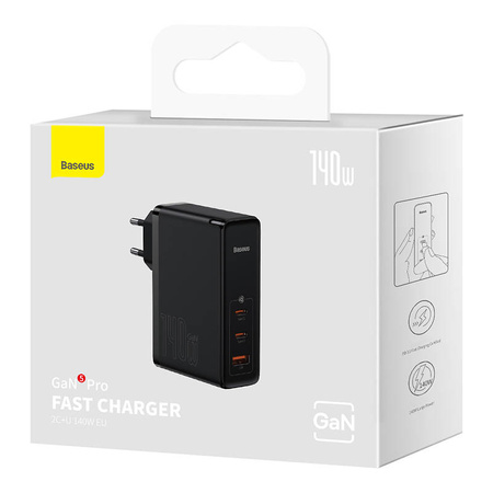 Baseus GaN5 Pro wall charger 2xUSB-C + USB, 140W (black)