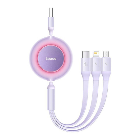 Baseus Bright Mirror 2 retractable cable 3in1 USB Type A - micro USB + Lightning + USB Type C 66W 1.1m purple (CAMJ010105)