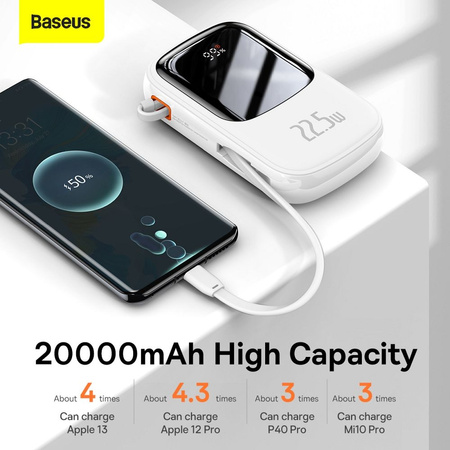 Powerbank Baseus Qpow PRO with cable, 20000mAh, 22.5W (White)