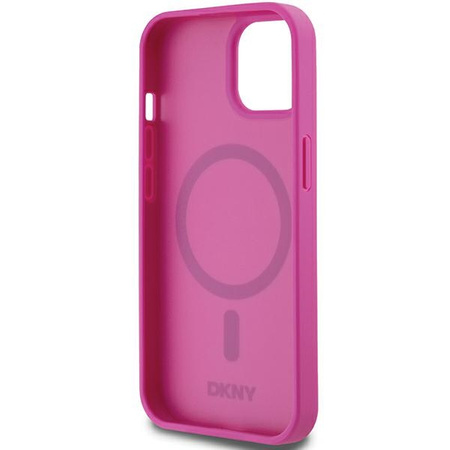 DKNY DKHMP15SPSHRPSP iPhone 15 / 14 / 13 6.1" różowy/pink hardcase Leather Pattern Metal Logo MagSafe