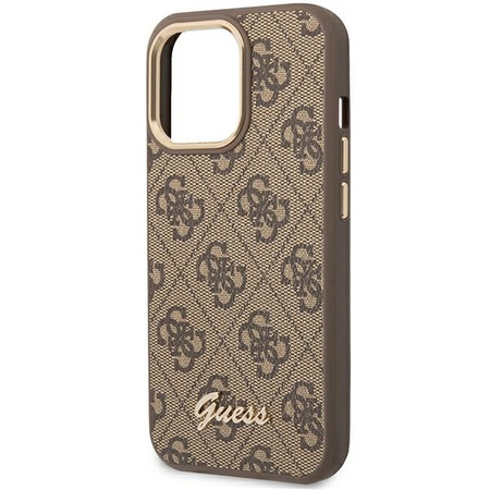 Original Handyhülle IPHONE 14 PRO Guess Hard Case 4G Vintage Gold Logo (GUHCP14LHG4SHW) braun