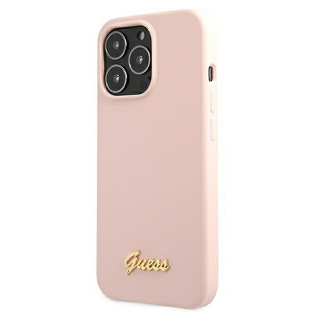 Guess GUHMP13LLSLMGLP iPhone 13 Pro / 13 6.1 &quot;light pink / light pink hardcase Silicone Script Gold Logo Magsafe