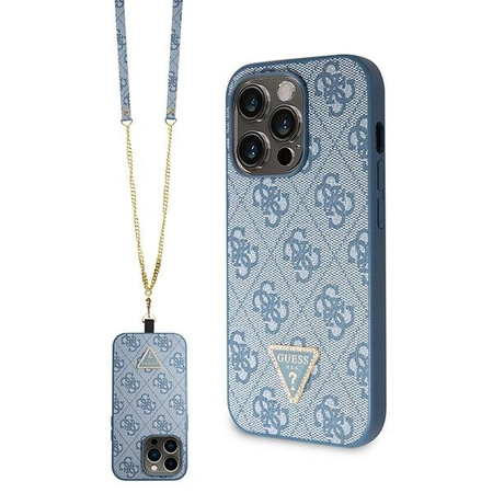 Original Handyhülle APPLE IPHONE 15 PRO Guess Hardcase Crossbody 4G Metal Logo (GUHCP15LP4TDSCPB) blau