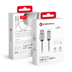 FORCELL kabel USB do Typ C 2.0 2,4A Metal C234 1m srebrny