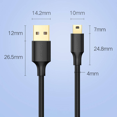 Ugreen 5 pin gold-plated USB cable - mini USB 0.25m black (US132)