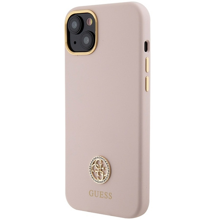 Guess Silicone Logo Strass 4G case for iPhone 15 - light pink