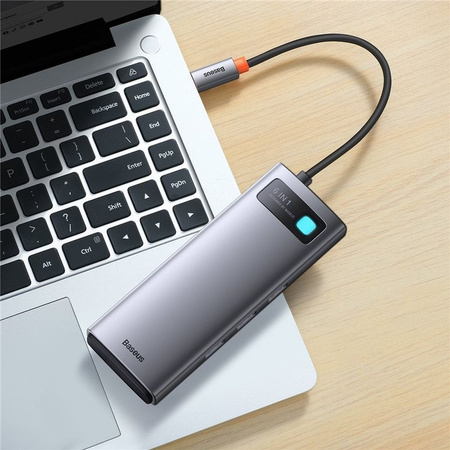 Baseus Metal Gleam Series 6 in 1 HUB Docking Station USB Type C - 3 x USB 3.2 Gen.1 / 1 x Power Delivery / 1 x SD Card Reader / 1 x TF Card Reader Gray (WKWG030213)