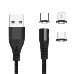 Maxlife kabel magnetyczny MXUC-02 USB - Lightning + USB-C + microUSB 1,0 m 2A czarny nylonowy