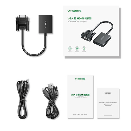 Ugreen kabel przewód adapter VGA (męski) - HDMI (żeński) 0.15m czarny (CM513)