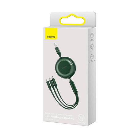 Baseus Bright Mirror 2 retractable cable 3in1 USB Type A - micro USB + Lightning + USB Type C 3.5A 1.1m green (CAMJ010006)