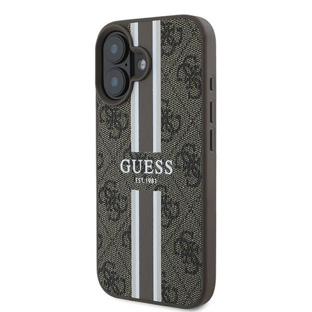 GUESS futerał do IPHONE 16 Plus kompatybilny z MagSafe GUHMP16MP4RPSW (4G Pronted Stripes) brązowy