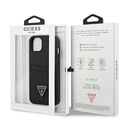 Schutzhülle IPHONE 13 MINI Guess Hardcase Saffianotriangle Logo Cardslot (GUHCP13SPSATPK) schwarz