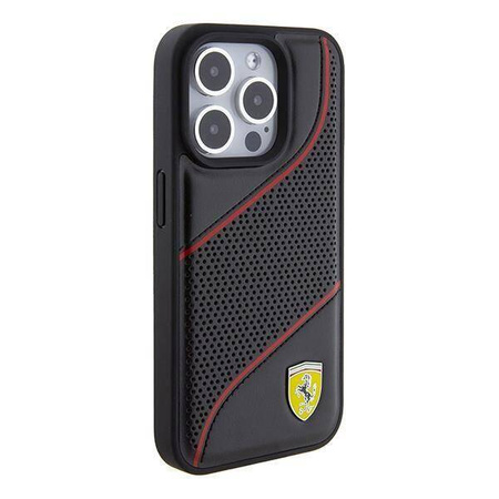 Original Case APPLE IPHONE 15 PRO Ferrari Hardcase Perforated Waves Metal Logo (FEHCP15LPWAK) black