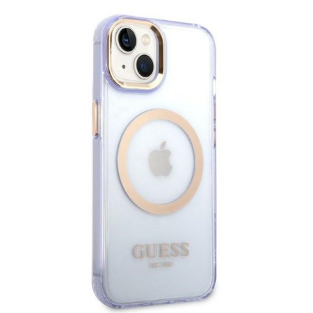 Guess Gold Outline Translucent MagSafe - Etui iPhone 14 (fioletowy)