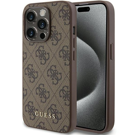 Etui Guess 4G Metal Gold Logo do iPhone 15 Pro - brązowe