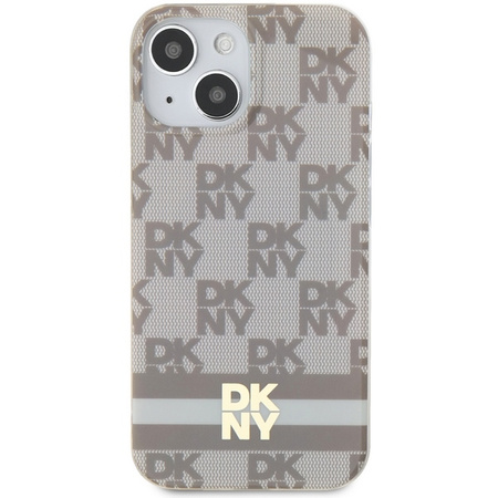 DKNY DKHMP15SHCPTSE iPhone 15 / 14 / 13 6.1" beżowy/beige hardcase IML Checkered Mono Pattern & Printed Stripes MagSafe