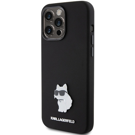 Karl Lagerfeld Silicone Choupette Metal Pin case for iPhone 15 Pro Max - black