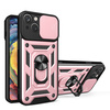 Hybrid Armor Camshield case with stand and camera cover for iPhone 15 - pink