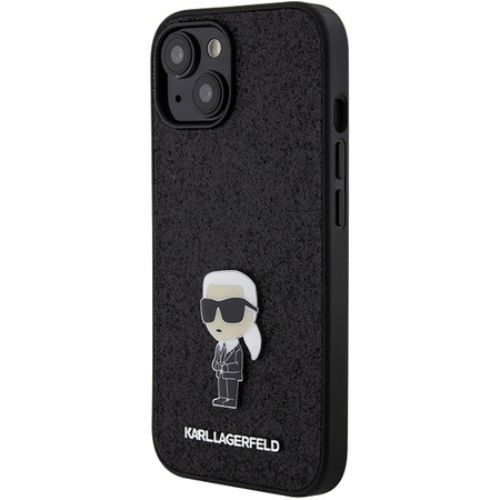 Karl Lagerfeld Fixed Glitter Ikonik Logo Metal Pin Hülle für iPhone 15 – Schwarz