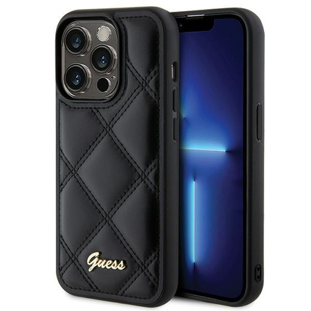 Guess nakładka do iPhone 15 Pro 6,1" GUHCP15LPSQSQSK czarna HC PU Quilted Metal Logo