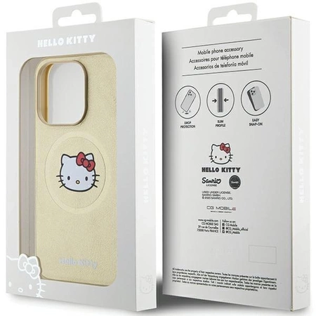 Hello Kitty Kitty Head MagSafe-Hülle aus Leder für iPhone 14 Pro – Gold