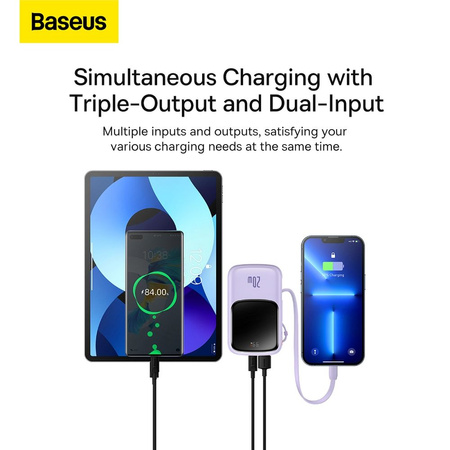 Baseus Qpow power bank 10000mAh built-in Lightning 20W Quick Charge cable SCP AFC FCP purple (PPQD020005)