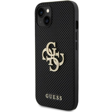 Guess Leather Perforated 4G Glitter Logo case for iPhone 15 - black