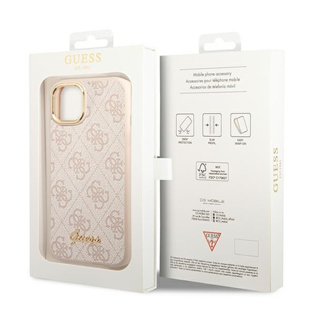 Original Case IPHONE 14 Guess Hard Case 4G Vintage Gold Logo (GUHCP14SHG4SHP) pink