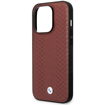 Original Handyhülle IPHONE 14 PRO BMW Leather Diamond Pattern (BMHCP14L22RFGR) burgund