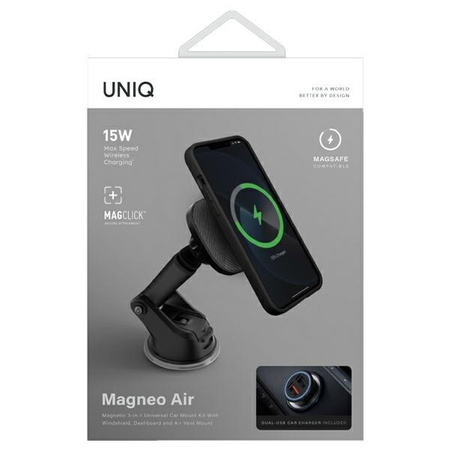 Uniq magnetic holder Magneo alone with charge. induction 3in1 Car dash &amp; Vent Mount grey/grey