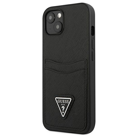 Schutzhülle IPHONE 13 MINI Guess Hardcase Saffianotriangle Logo Cardslot (GUHCP13SPSATPK) schwarz