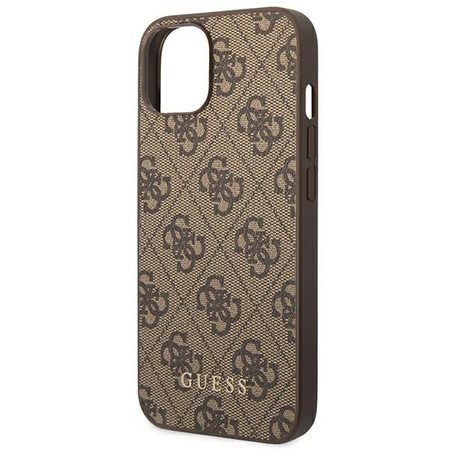 Original Case IPHONE 14 Guess Hard Case 4G Metal Gold Logo brown