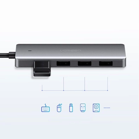 Ugreen USB HUB - 4x USB 3.2 Gen 1 mit Micro USB Stromanschluss grau (CM219 50985)