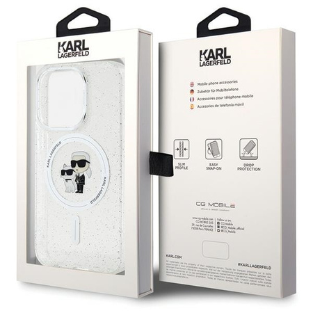 Karl Lagerfeld Karl&amp;Choupette Glitter MagSafe Hülle für iPhone 15 Pro – transparent