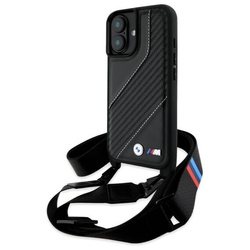 Original Handyhülle IPHONE 16 BMW Hardcase M Edition Carbon Stripe & Strap (BMHCP16S23PSCCK) schwarz