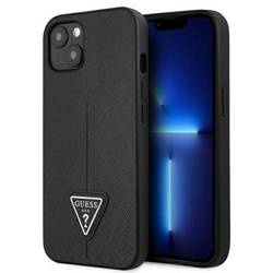 Original Handyhülle IPHONE 14 PLUS Guess Hardcase Saffianotriangle Logo (GUHCP14MPSATLK) schwarz