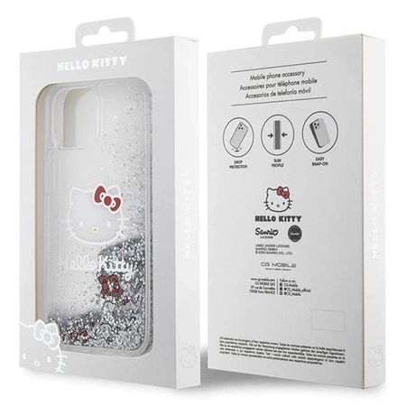 Hello Kitty Liquid Glitter Charms Kitty Head Hülle für iPhone 15 – Silber