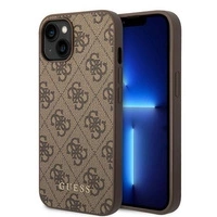 Etui Guess 4G Metal Gold Logo do iPhone 15 Plus - brązowe